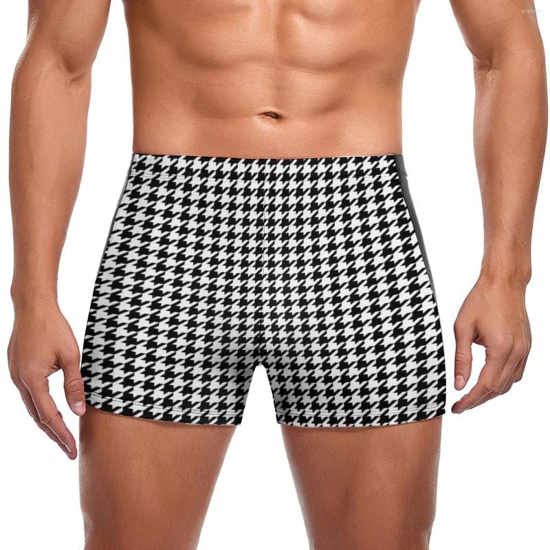 

Men' Swimwear Black And White Houndstooth Swimming Trunks Classic Pattern Trending Training Swim Boxers Push Up Stay-in-Shape Man, Style