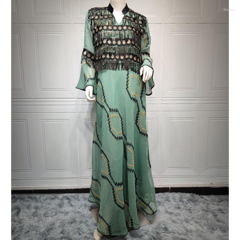 

Ethnic Clothing Modest Dress For Woman Dubai Luxury Ramadan Embroidery Sequins Belted Kaftan Wedding Party Occasions Long Dresses Djellaba