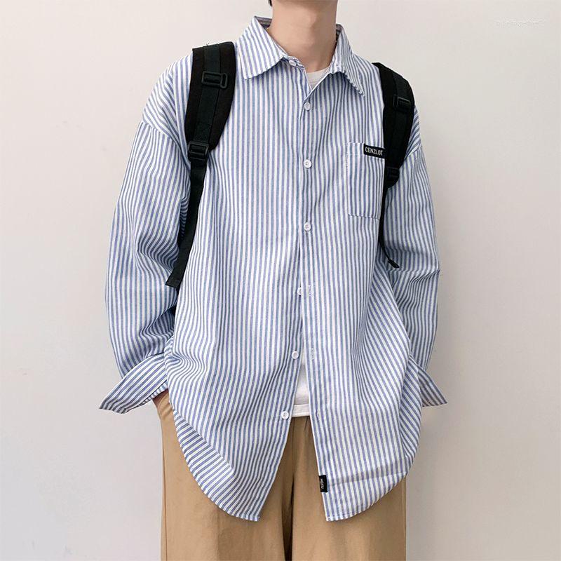 

Men's Casual Shirts Long Sleeve Autumn Korean Men's Shirt Unisex Fashion Stripe Japanese Versatile Cardigan Mens, Blue