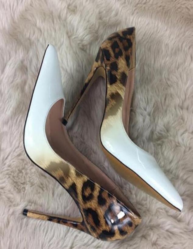 

New Leopard Print Gradient White Highheeled Shoes thinheeled 12cm Pointed color matching Shallowmomouthed single shoes 10cm Wed1990744, Green