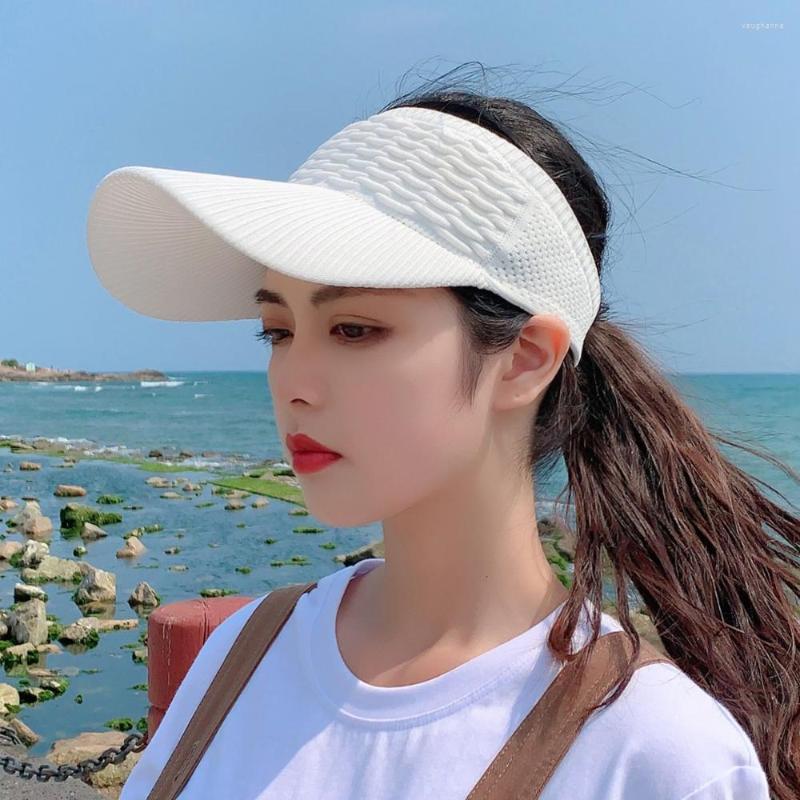 

Wide Brim Hats Summer Anti-UV Beach Women Travel Baseball Hat Empty Top Sun Visor Cap, Khaki