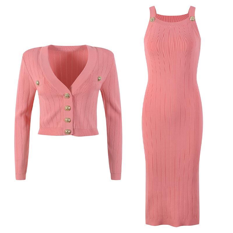 

Dress EOS 2022 Spring Woman Pink Knit Cardigan Dress Set Free Shipping Brand New Arrive France Paris High Quality Fashion Balm, White cardigan