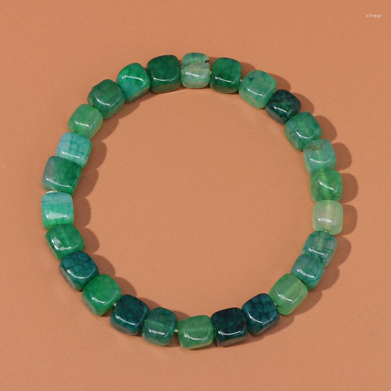 

Strand High Quality Natural Stone Tourmaline Agates Bracelet For Women Men Cube Bead Elastic Bracelets Square Smooth