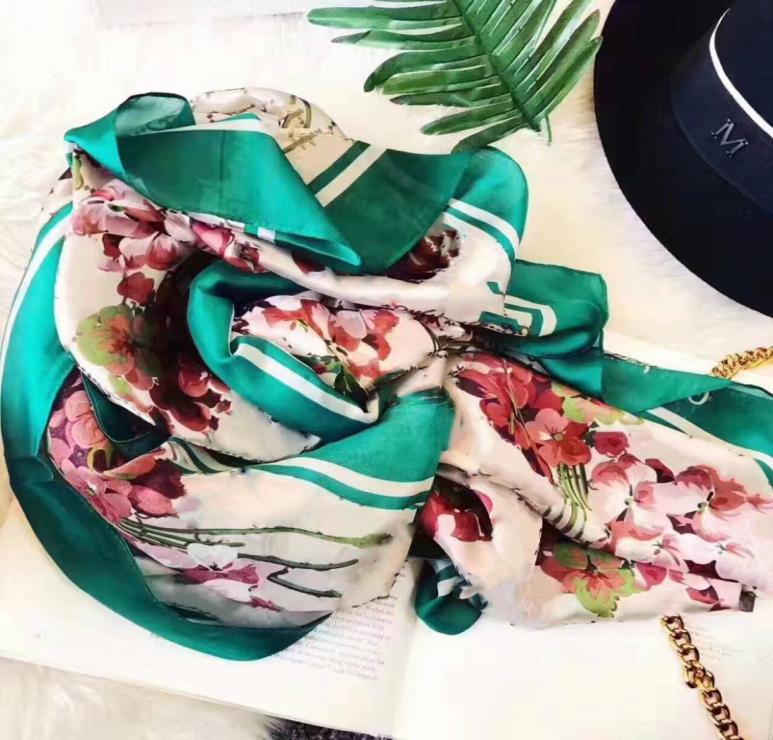 

summer Silk Scarf Women Plaid Natural Pashmina Shawls and Wraps Long Bandana Echarpe Foulard Femme no box ja02a9240601