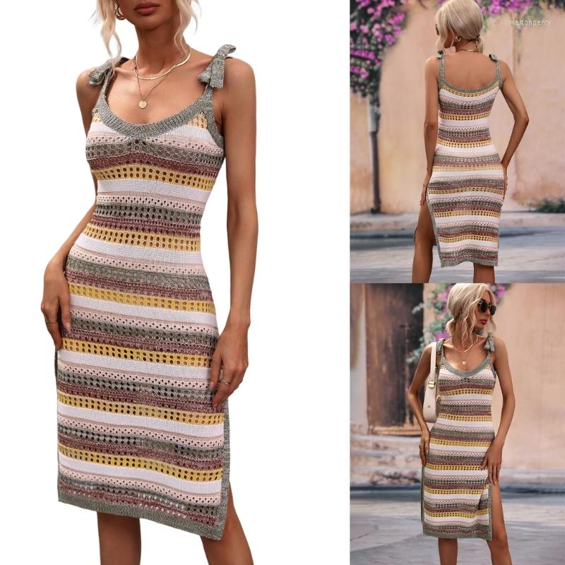 

Women' Swimwear Women Cover-Ups Knitted Crochet-Swimsuits Sleeveless Bathing Suit Bikini-Hollow-Out Coverup Scoop Neck Beach, Orange