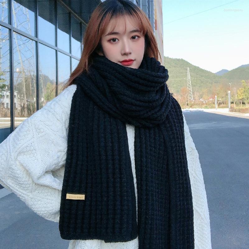 

Scarves CHENKIO Women's Winter Warm Scarf Korean Fashion Solid Color Knitting Thick Couple Men Women Luxury
