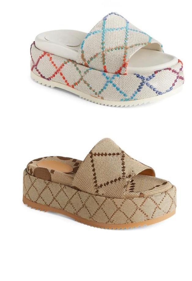 

jackdhstore womens white rainbow slippers fashion 55mm height Canvas covered platform sandals with box and dust bags3642189, Ivory