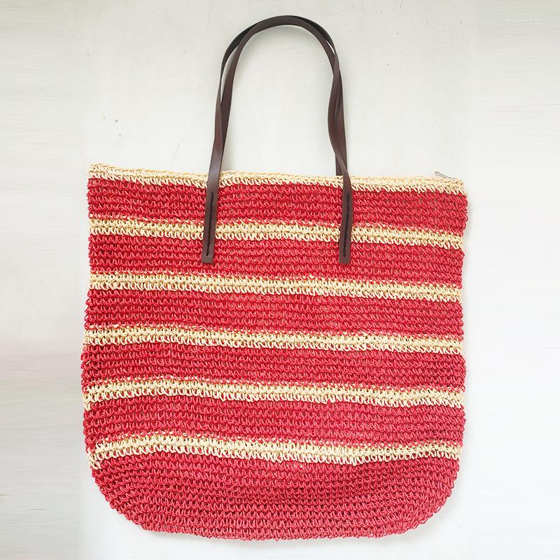 

Evening Bags Simple Striped Color-blocking Hand-Woven Women Bag 2023 Beach Large Capacity Handbag Shoulder Travel, Black