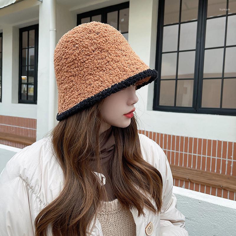 

Berets Diyalo Women Elegant Breathable Fisherman Hat Caps Autumn Winter Fleece Blend Dome Bucket Vintage Outdoor Warm Basin Cap, Black