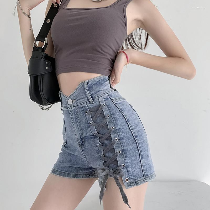 

Women' Shorts 2023 Summer Bandage Denim For Women High Waist Pockets Stretch Korean Fashion Jeans Sexy Short Pants 232, Black