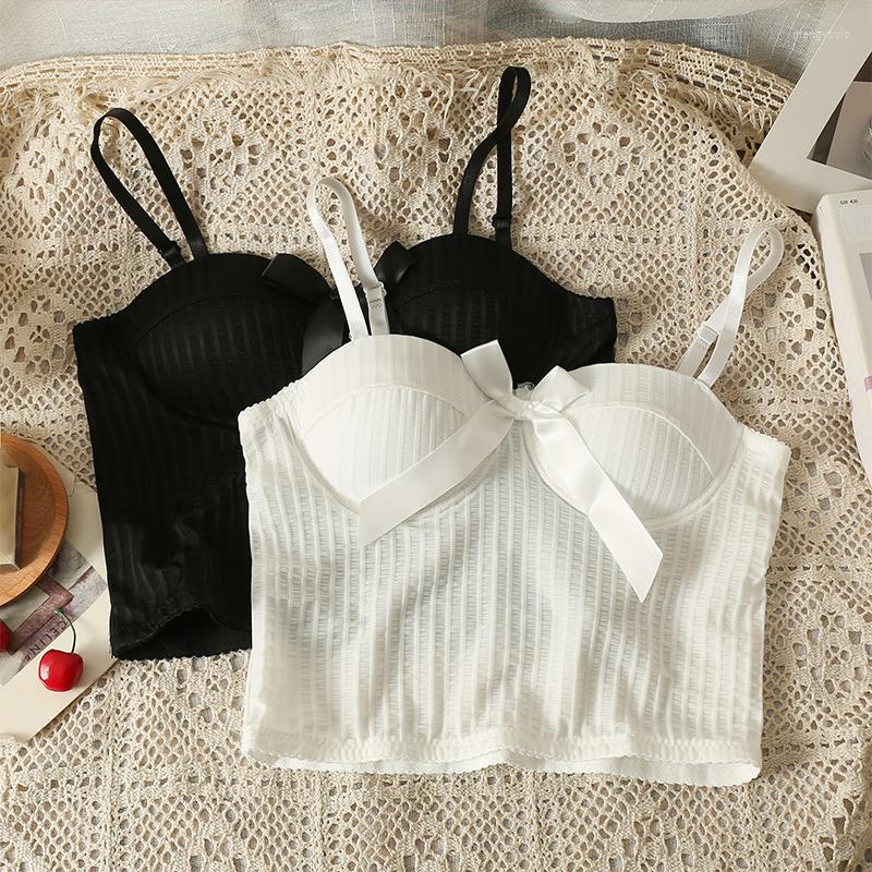 

Women's Tanks Spaghetti Strap Casual Camis Women Summer Butterfly Lace-up Solid Colours Femme Croset Crop Tank Tops With Built In Bras, Black