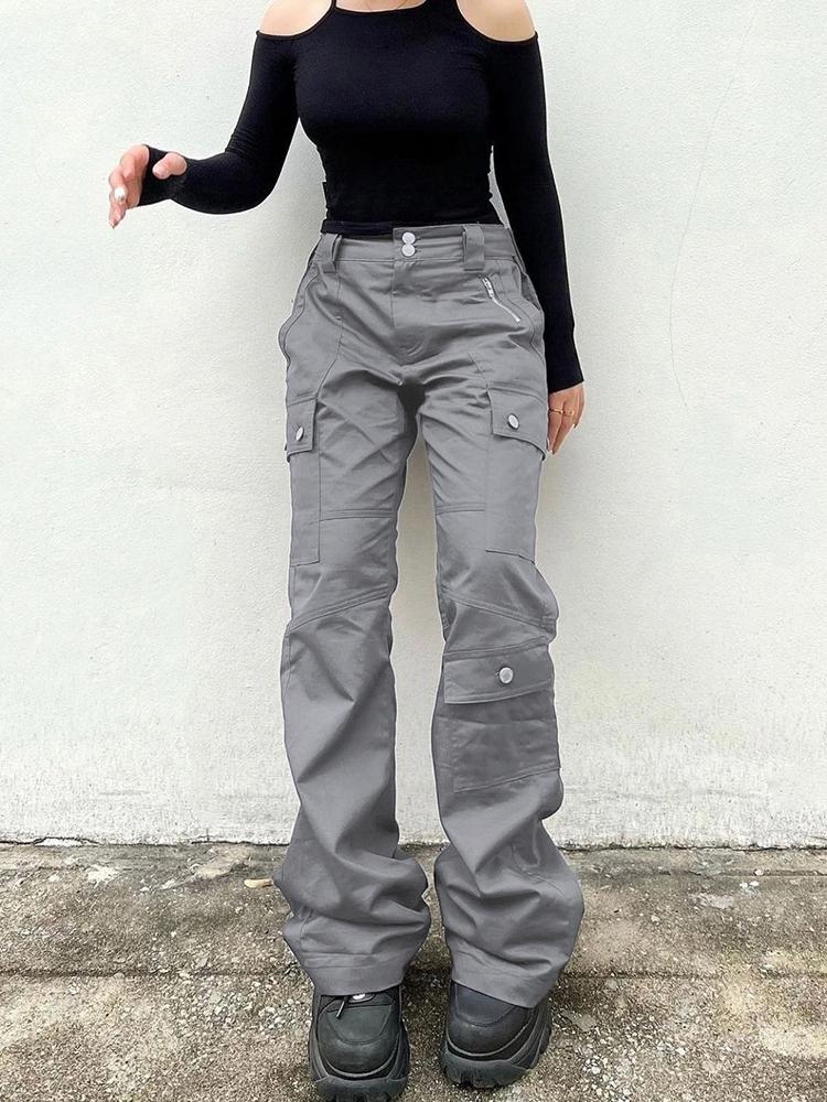 

Jeans WeiYao Y2K Grey Cargo Jeans Big Pockets Baggy Straight Zipper Trousers Women y2k Streetwear Punk Korean Sweatpants Joggers 90s