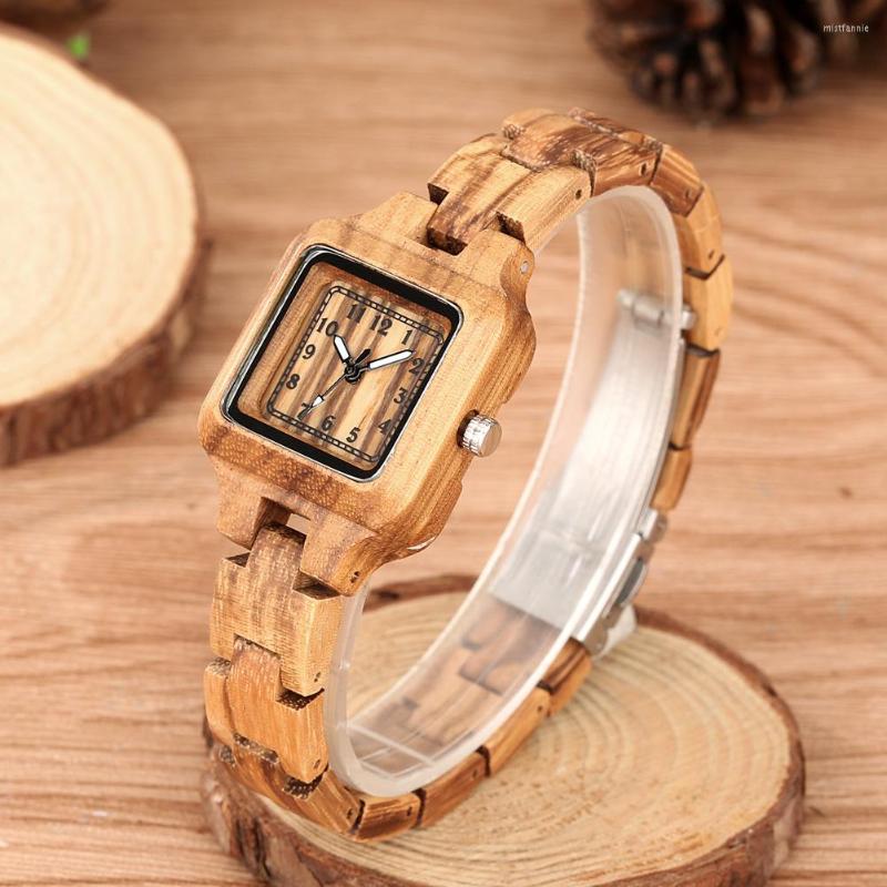 

Wristwatches Full Zebra Wood Watches For Women Fashion Casual Square Dial Quartz Wooden Wristwatch Luxury Gift Ladies Reloj De Madera, 02