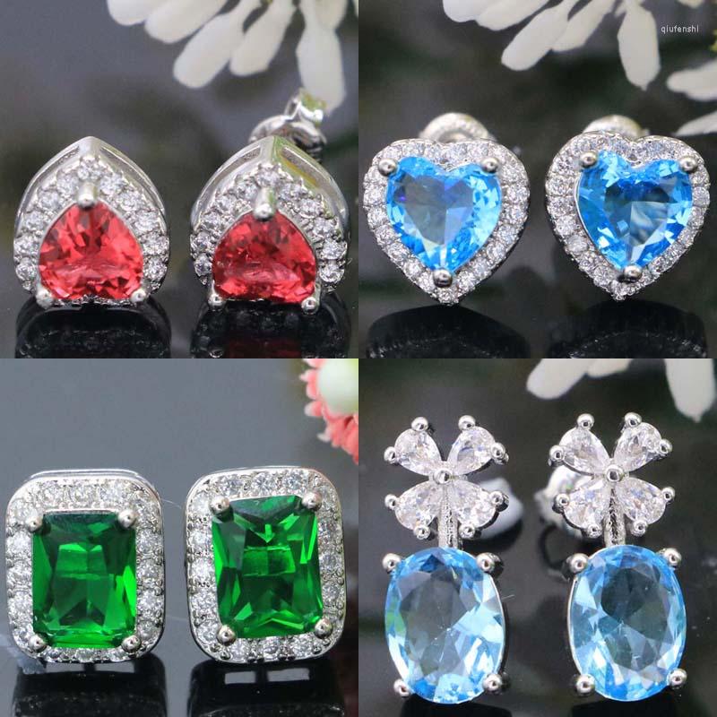 

Dangle Earrings 11x10mm 2023 Arrival Green Emerald Ruby Blue Sapphire Topaz CZ Females Gift Silver Fine Jewelry