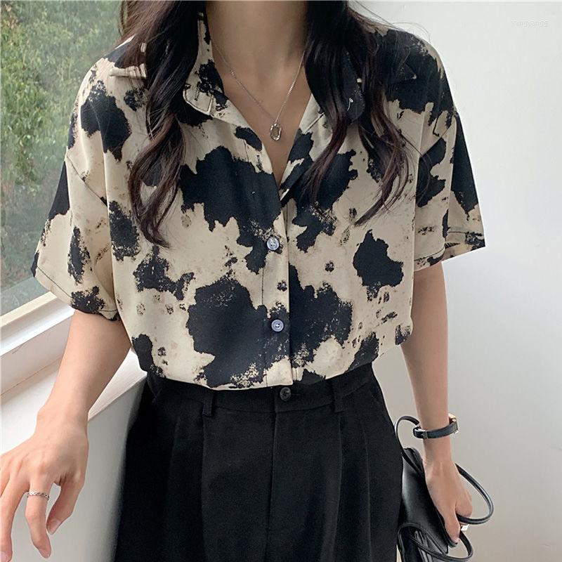 

Women' Blouses EBAIHUI Women' Blouse 2023 Summer Vintage Loose Short Sleeve Shirt Single Breasted Shirts Retro Cow Print Top Lapel, Black