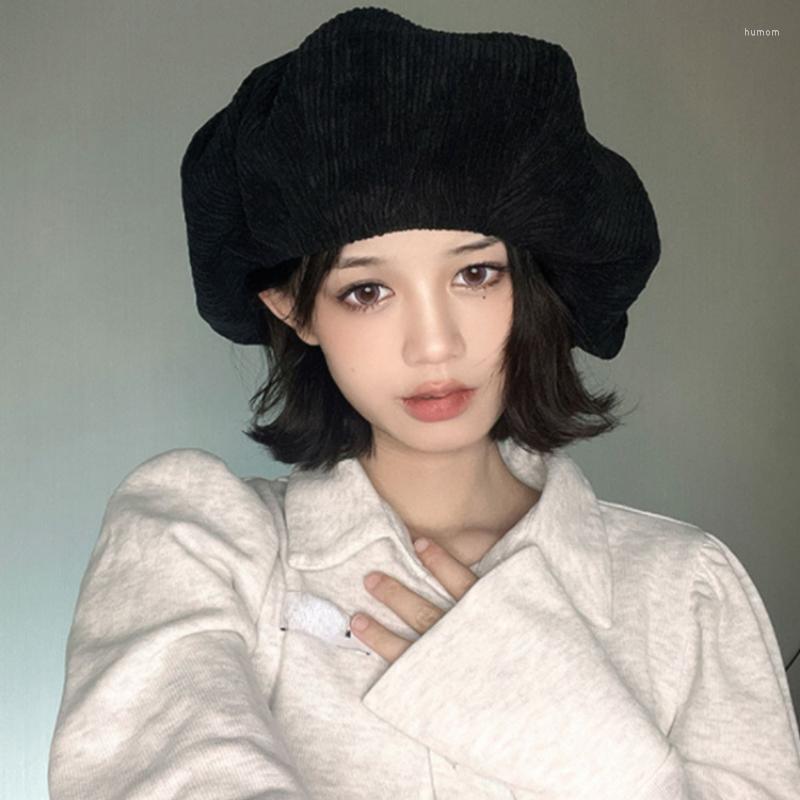 

Berets 2023 Autumn Winter Large Head Circumference Corduroy Cloud Hat Women Version Solid Color Beret Fashion Casual Painter Cap, Brown