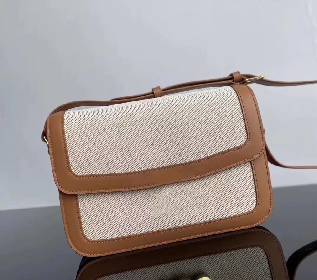 

Genuine Leather Women's Bag Retro Box Postman's Shoulder Bags Luxury Brand Designer Simple Fashion Handbag Purse Tofu Square Canvas Crossbody Messenger Bag 2384, Black