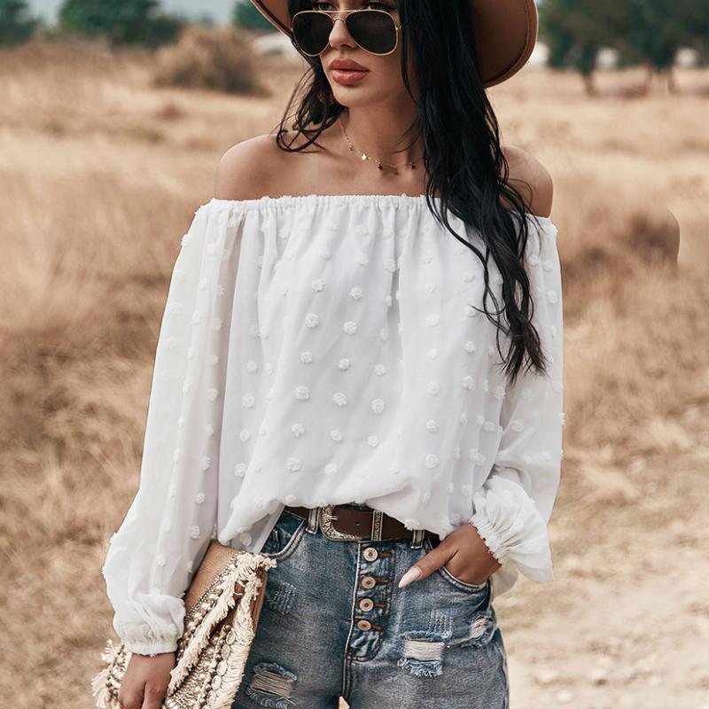 

Women' Blouses & Shirts 2023 Sexy Long Sleeve Off Shoulder Blouse Women White Hollow Out Tops Female Casual Blusas Mujer, Army green