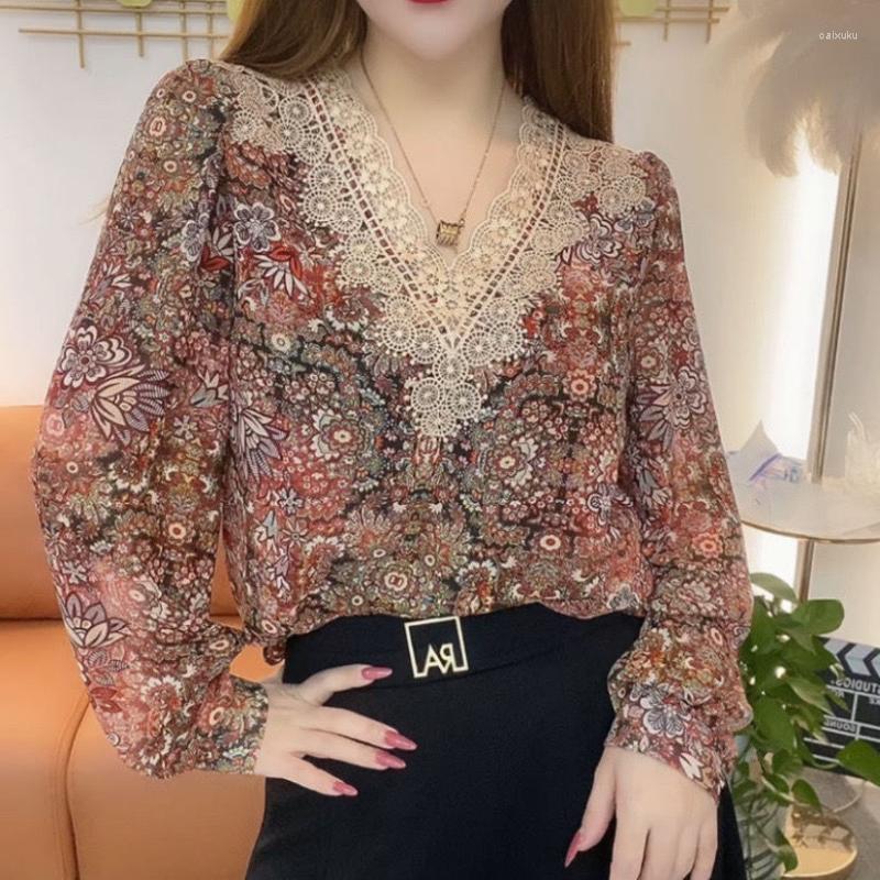 

Women' Blouses Casual Blouse Female 2023 Summer V Neck Vintage National Style Long Sleeve Chiffon Shirt Versatile Slim Women Top, Green