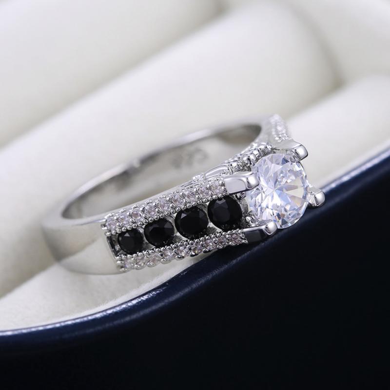 

Wedding Rings CAOSHI Classic Solitaire Band For Women Silver Color Inlaid White&Black Cubic Zirconia Engagement Party Jewelry
