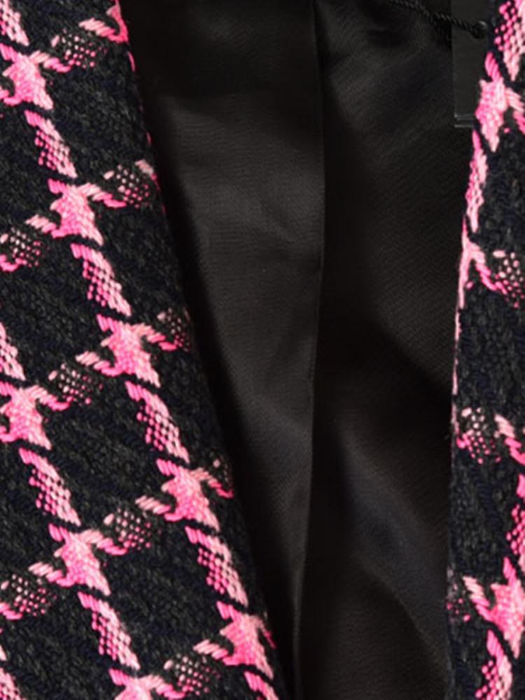 

Pants Autumn Winter Women Houndstooth Blazer Long Sleeve Loose Woolen Double Breasted Notched Straight Elegant Lady Office Suit Coats, Coat