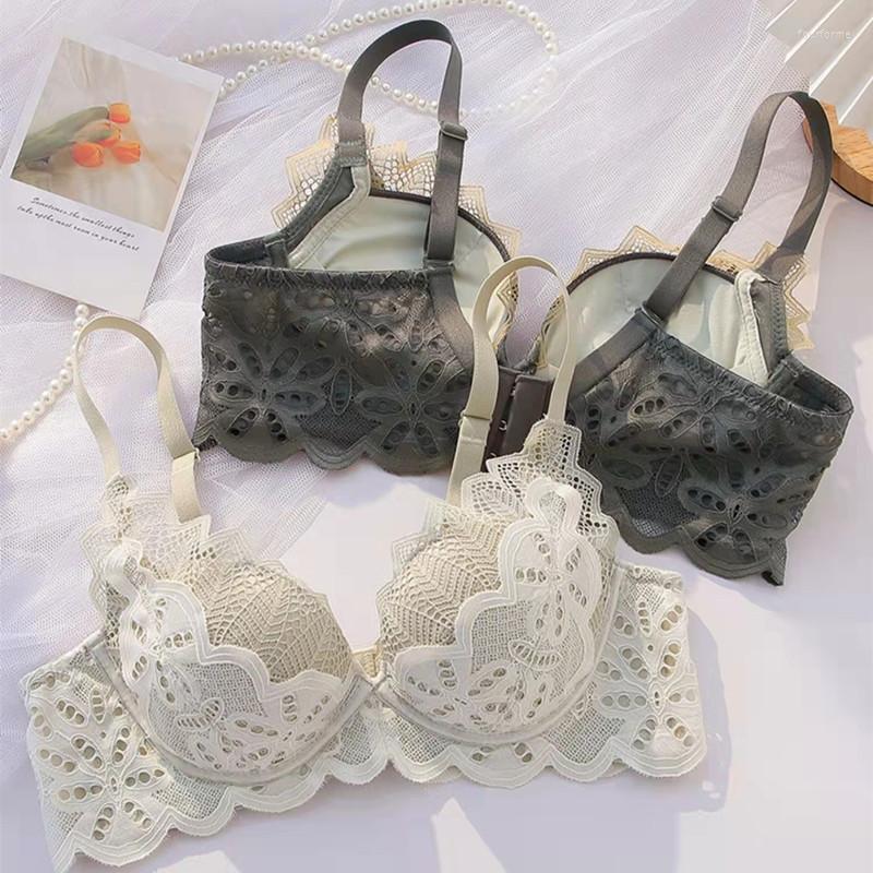 

Bras Women's Bra Briefs Suit Sexy Lace Underwear Fashion Push Up Brassiere Girl No Steel Ring Female Lingerie Set, Beige