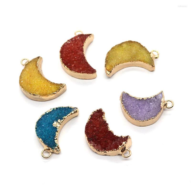 

Pendant Necklaces Natural Stone Red Blue Yellow Crystal Moon Charm Fashion Gold Color Edge For DIY Jewelry Making Necklace Accessories