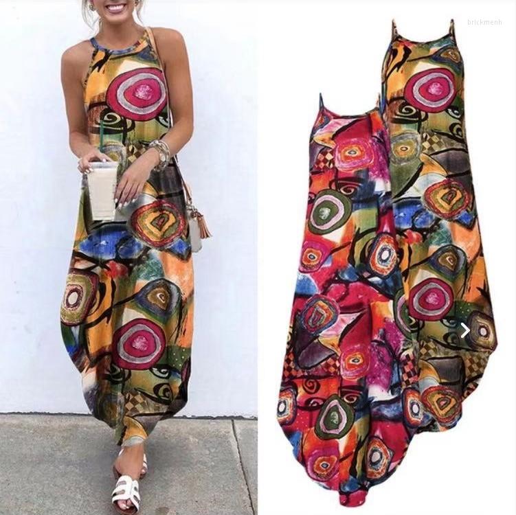 

Casual Dresses Women's Swirl Pattern And Printed Cotton Linen Sling Long Skirt