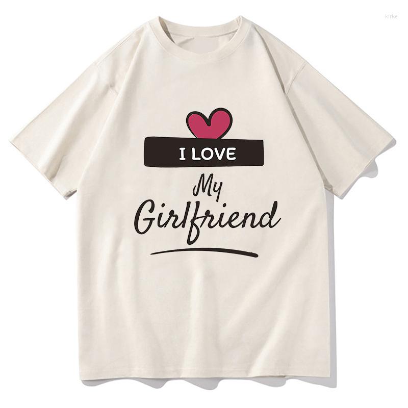 

Men's T Shirts I Love Heart My Girlfriend T-shirt For Men Harajuku Graphic Short Sleeve Shirt Cotton Summer Y2k Clothes Couples Hip Hop Tops, White