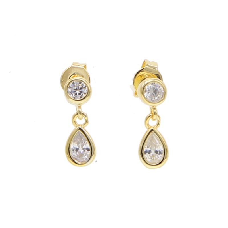 

Stud Earrings Fashion Simple Cz Jewelry Round Tear Drop Cubic Zirconia Gold Color Young Girl Women Gift Bezel EarringStud