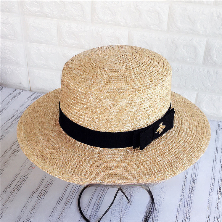 

Summer Wide Brim Thin Hay Braid Flat Top Flat Brim Straw Hat Women's Sun-Proof Style Natural Grass Top Hat Wholesale, Aspic