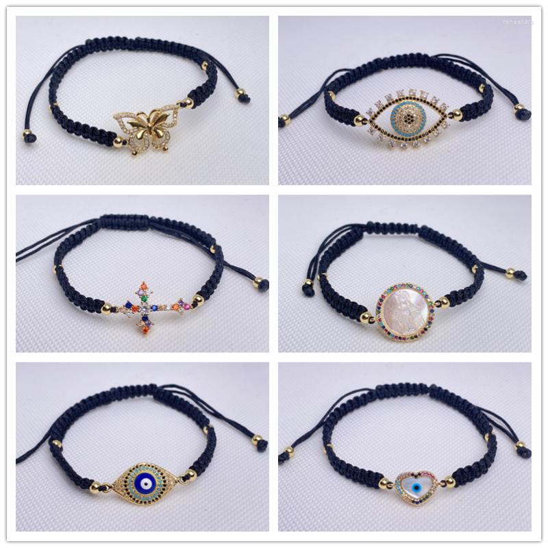 

Strand Handmade Wax String CZ Charms Bracelet Thread Braided Bangles Women Men Bohemian Twist Bracelets Friendship Wristband Jewelry