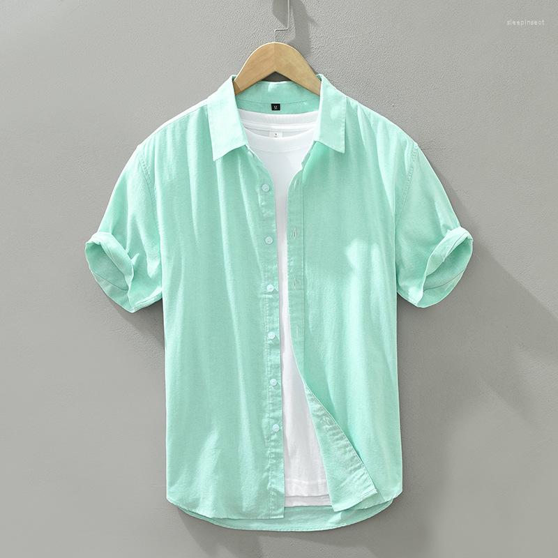 

Men's Casual Shirts 2023 Men's Solid Color Short-Sleeved Cotton And Linen Shirt Summer Fresh Leisure Artistic Versatile Fashion, Black