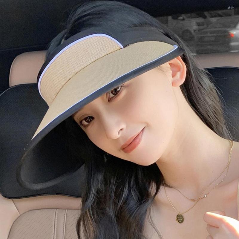 

Wide Brim Hats Fashion Beach Hat Comfortable Thin Adult Lady Empty Top Sun Protection Polyester Sunhat For Hiking, Khaki