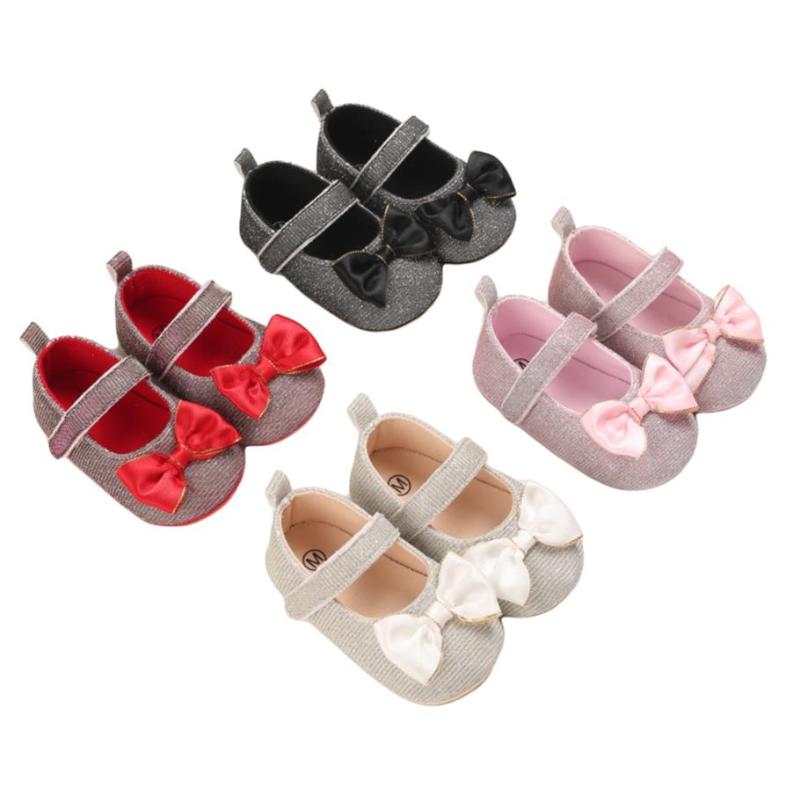 

First Walkers Baby Toddlers Princess Shoes Breathable Girls Bow Decoration Soft Sole Non-slip Prewalker For -18Month, Black
