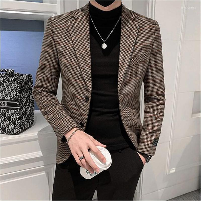 

Men's Suits Blazers Men Design Jacket Houndstooth Korean Fit Fashion Suit Wedding Business Dress Slim Latest Social 2023 Casual, Mixed