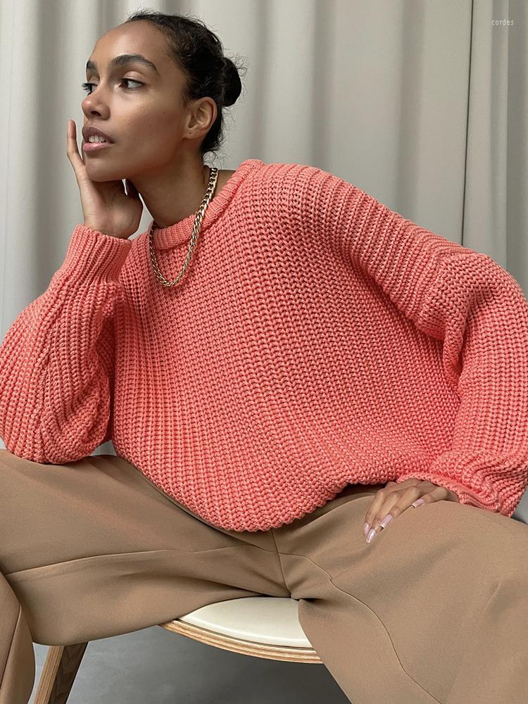 

Women's Sweaters Women Thick Warm Autumn Winter Loose Long Sleeve Casual O-Neck Chic Solid Female Oversize Knitted Pullovers, Violet