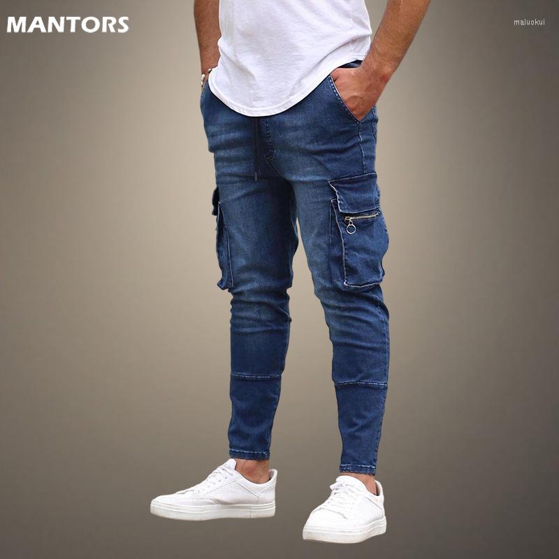

Men's Jeans Streetwear Hip Hop Man Skinny Mens Denim Mid Waist Slim Fit Pants Male Fashion Casual Stretch Cargo Multi-Pocket, Lck299blue