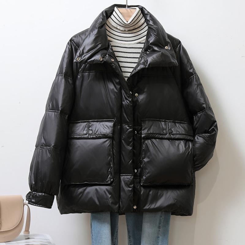 

Parkas Winter Women's Coat Down Big Pocket No Hooded Patchwork Fluffy Parka Femme Jacket Outwear Thick Loose Ladies Warm Coats Mujer, Yellow