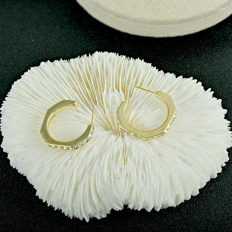 

Stud Earrings 2023 Temperament Plain Ring Diamond Inlaid Polygonal Versatile Ear Female Korean Version Commuter 925 Silver Needle