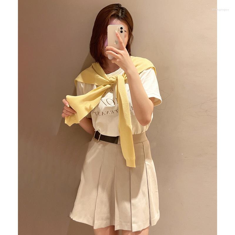 

Women's T Shirts WAKUTA Letter-printed Cotton Camisetas 2023 Summer Harajuku Tees Japanese Casual O Neck All-match T-shirt Shawl Two-piece, Pink