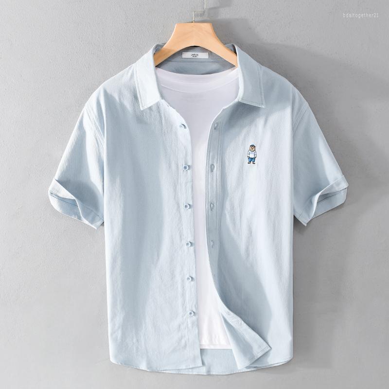 

Men's Casual Shirts Designer Short Sleeve Embroidered Cotton Shirt Men Brand Trend Comfortable Top Clothes Chemise Homme Camisa Masculina, White