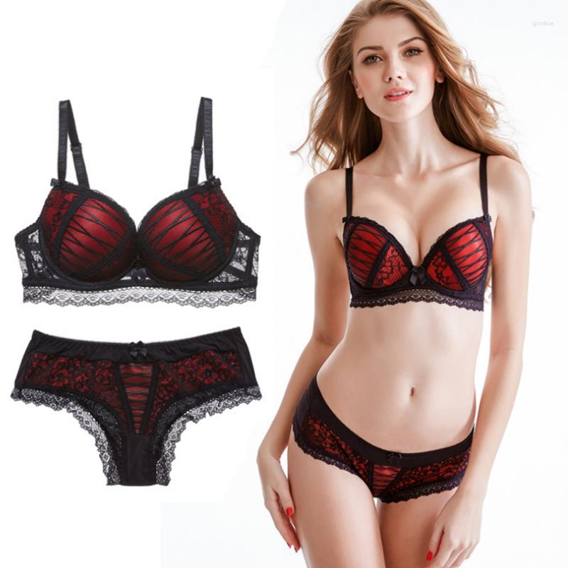 

Bras Sets Sexy Lingerie Set Lace Push Up Bra And Panties Underwire Women Underwear Brassiere Thick Gather Female Bralette B C Cup, Red