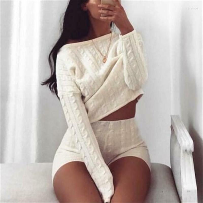 

Women' Two Piece Pants Women Cable Knit Crop Top Lounge Wear Suit Ladies Co Ord 2pcs Tracksuit Set Solid Shirts Shorts, Gray