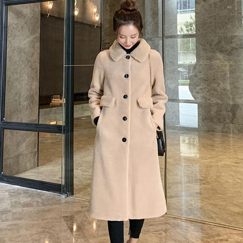 

Fur Women's Solid Color Coat Ladies SingleBreasted Jacket Pocket Korean MidLength Plus Velvet Thick Wool Coat Winter And Spring, Camel