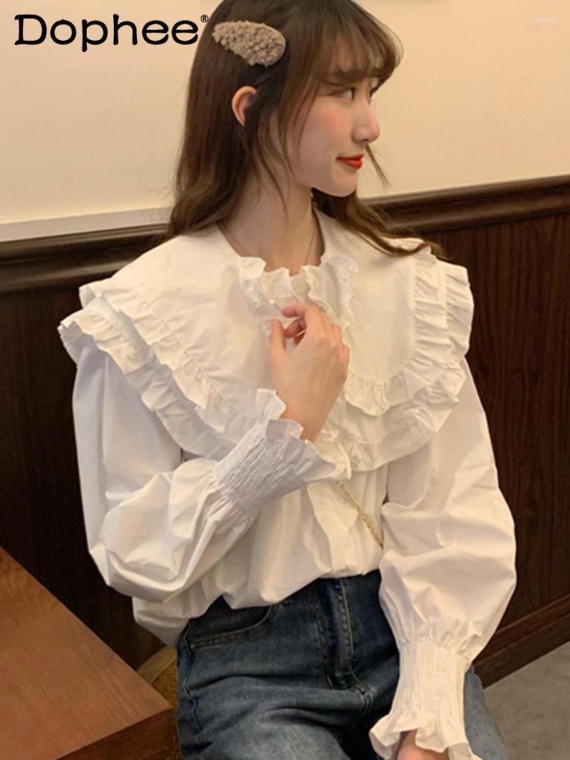

Women's Blouses Temperament Ruffled Doll Collar White Blouse Top Female Fat Sister Slimming Puff Sleeve Shirt 2023 Spring Summer Blusas Tops