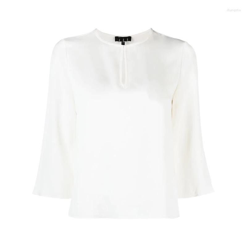 

Women' Blouses 2023 Solid White Shirt Elegant O-Neck OL Flare Sleeve 23372