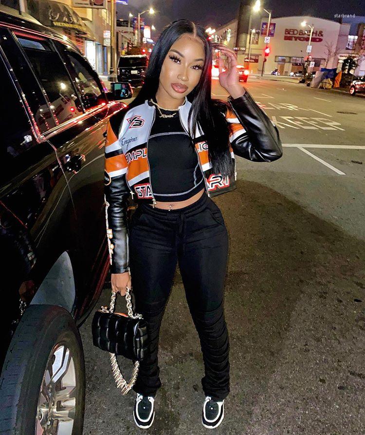 

Women' Jackets 2023 Autumn Moto&Biker Style High-end Leather Cloth Young Casual Short Full Sleeve Women Slim High Waist Outwears, Patchwork