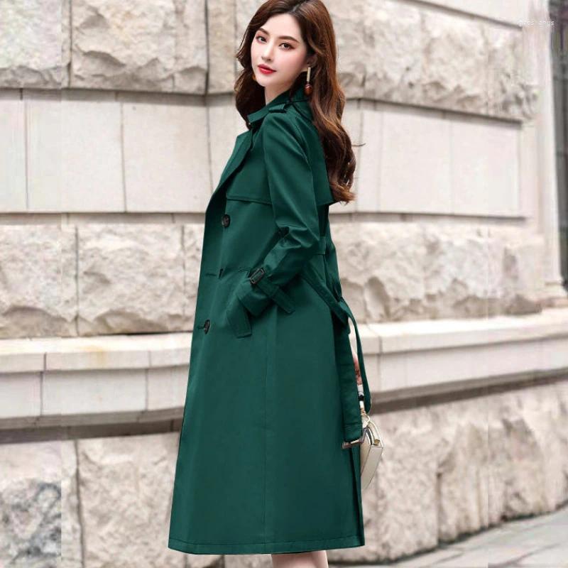 

Women's Trench Coats 2023 Autumn Winter Women Turn-down Collar Double Breasted Office Lady Solid Long With Belt, Blue