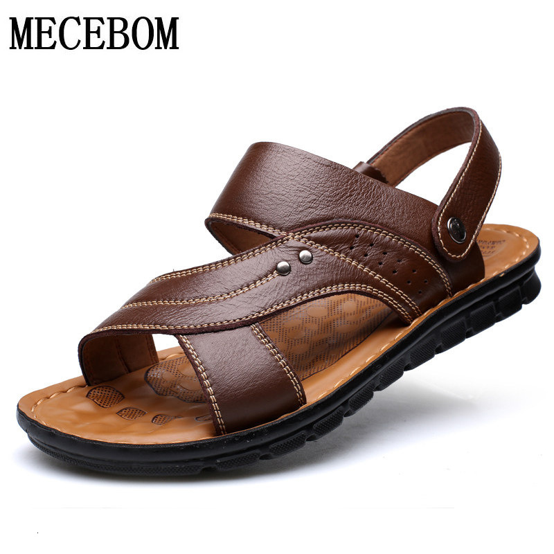 

Sandals Summer Men Sandals Quality Genuine Leather Shoes Male Comfortable Slip-on Slippers Beach Brown Man Sandal zapatillas hombre 230420